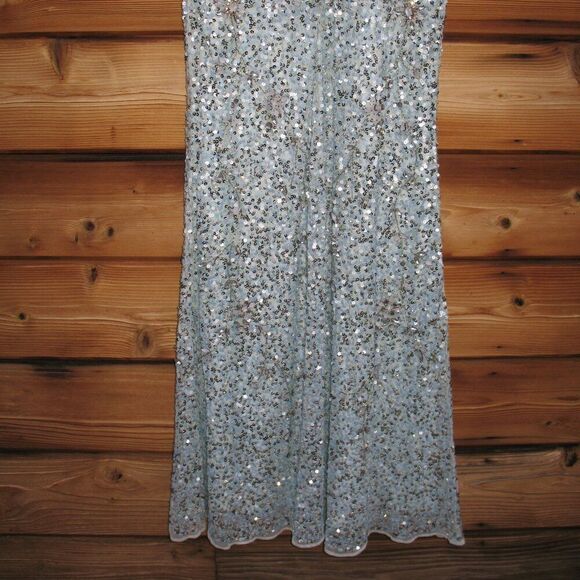 MAC DUGGAL 93932 Blue Flutter Sleeve Sequin High Neck Gown - Picture 12 of 15